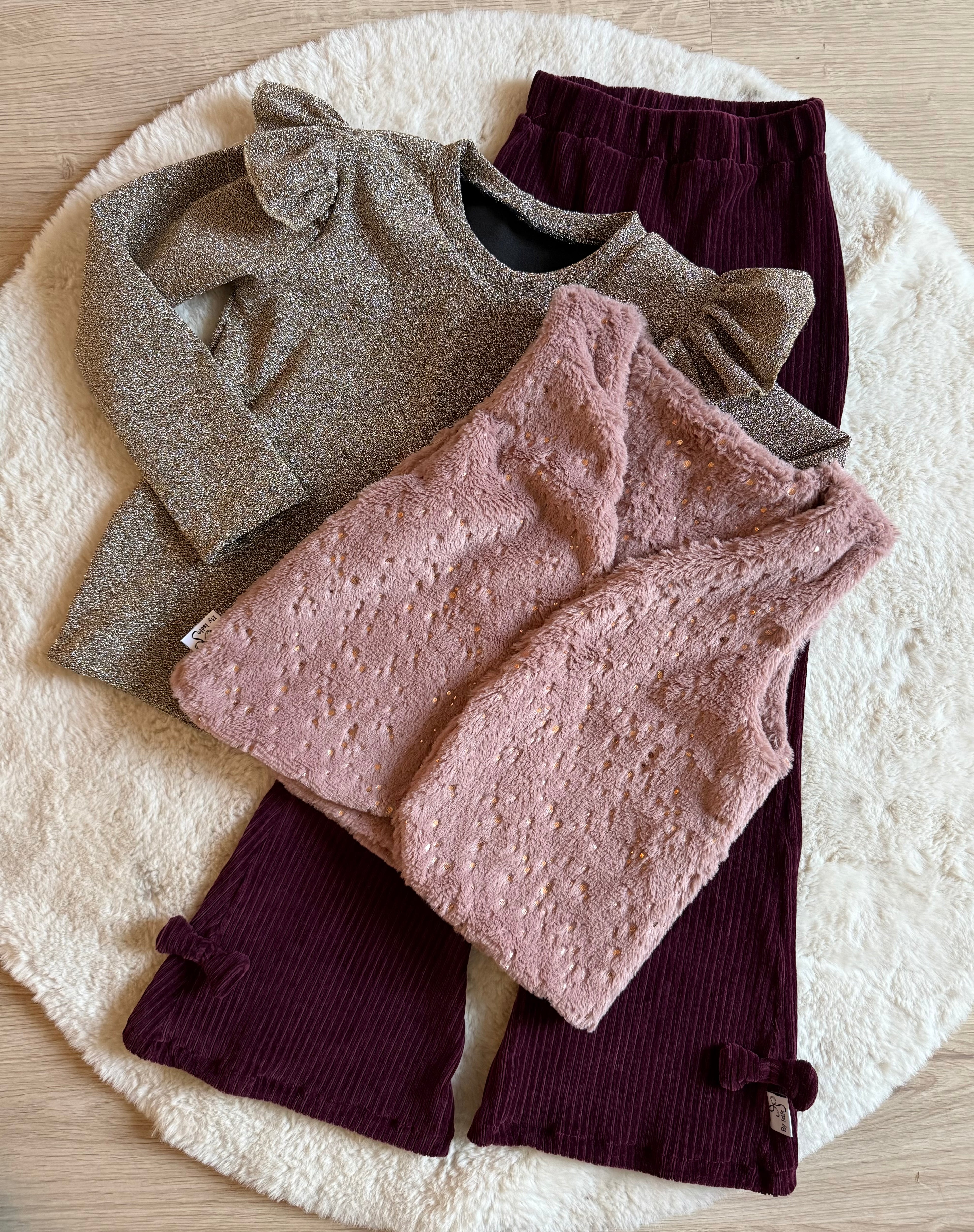 Roze glitter gilet goud voor meisjes - zacht en fluffy | By Isèle