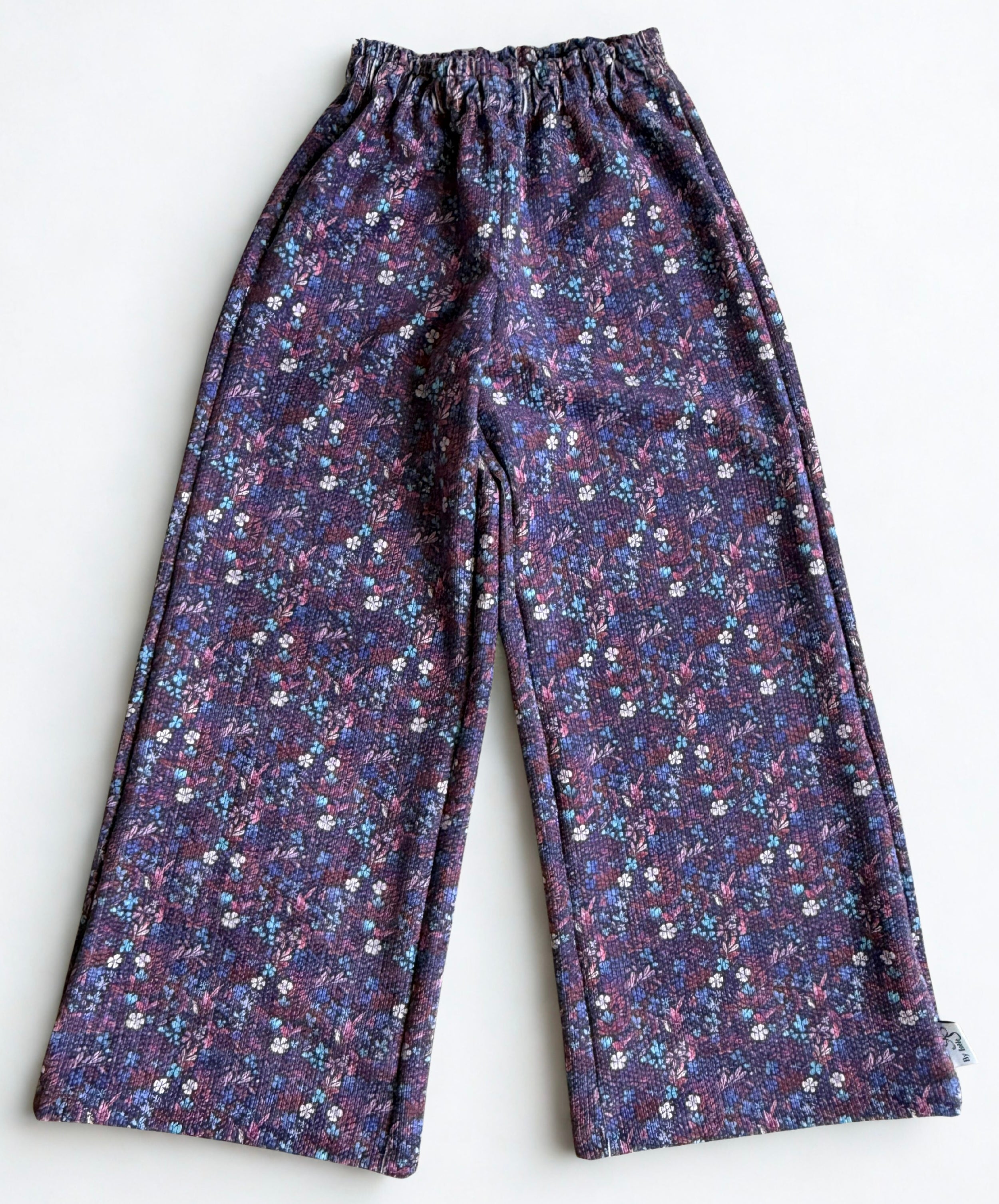wide-leg broek met paarse bloemen