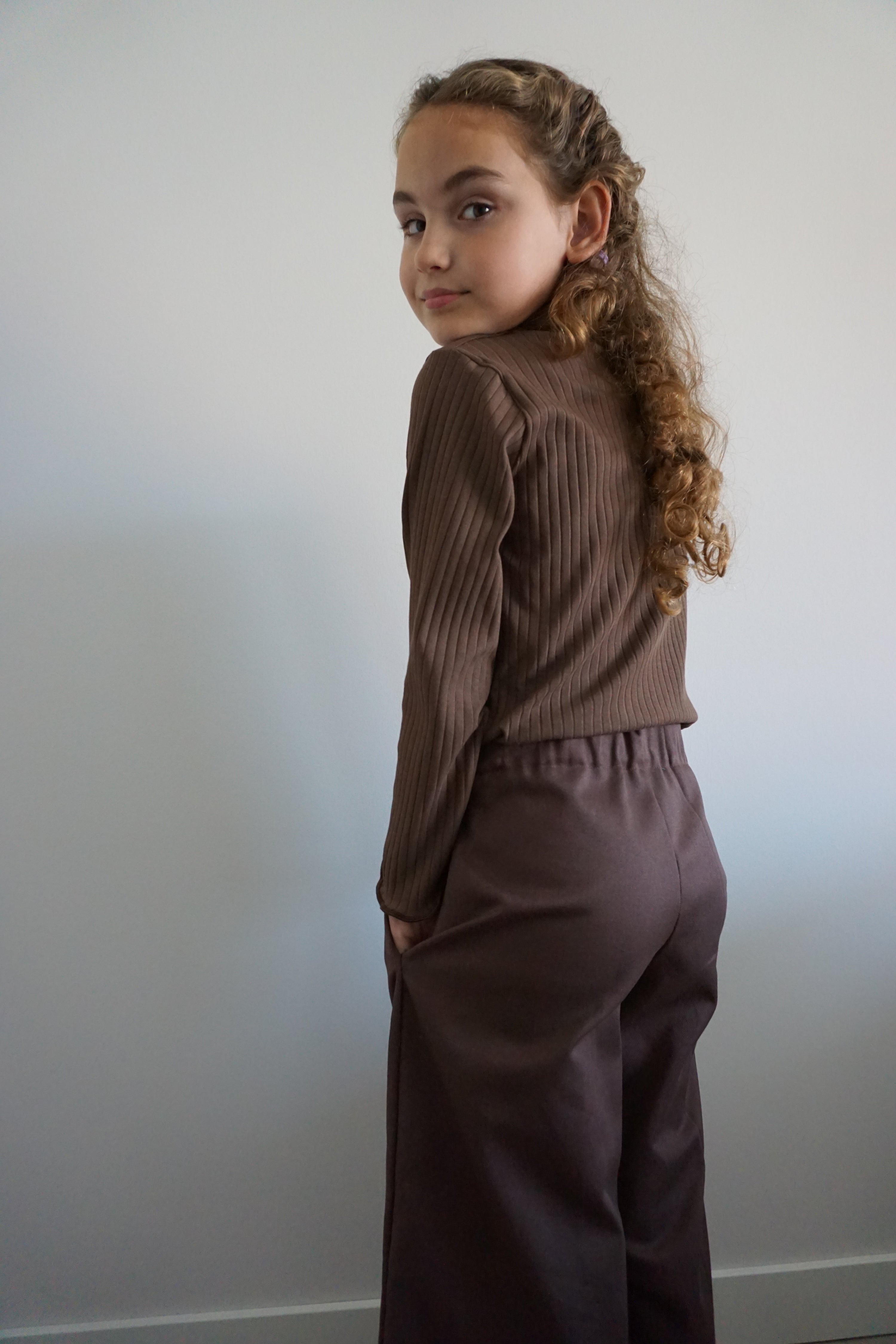 Bruine twill wide leg broek meisjes