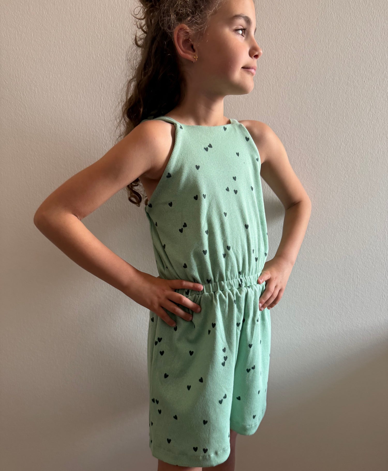 Playsuit hartjes | Saliegroen