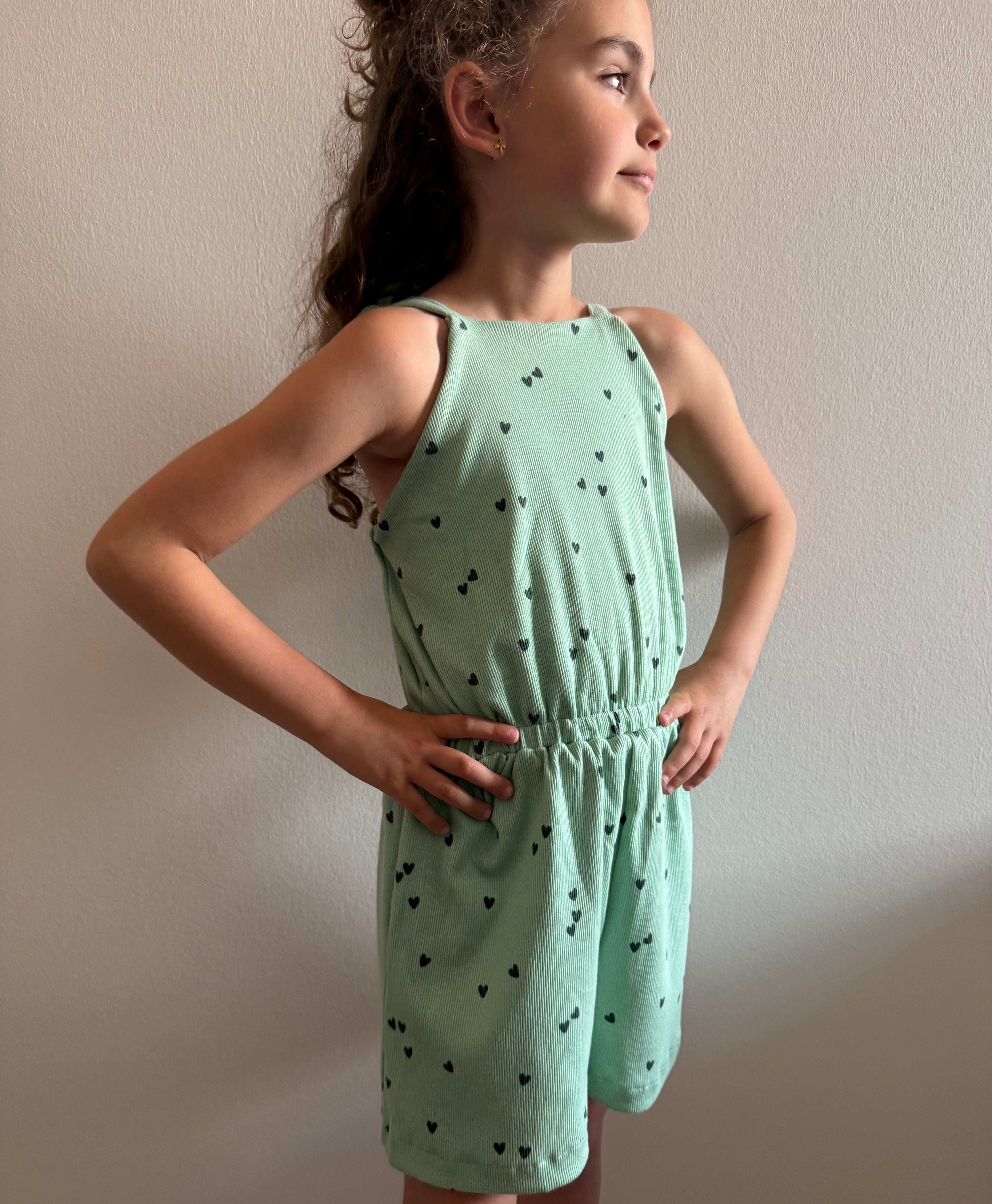 Playsuit hartjes | Saliegroen