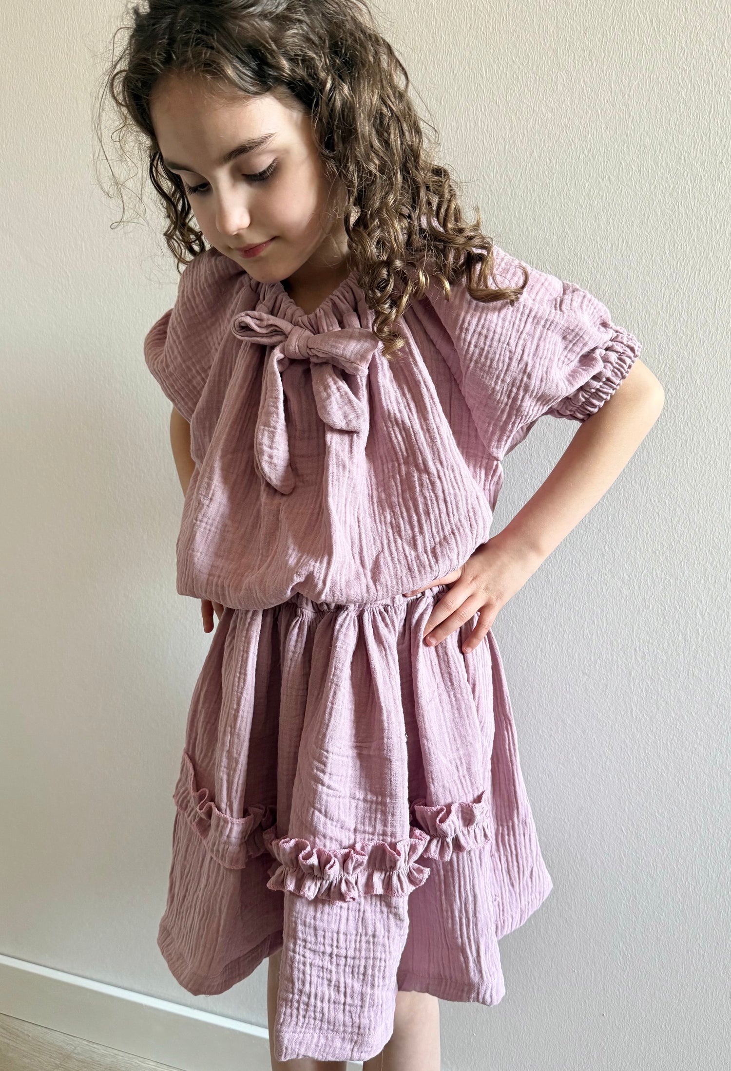 mousseline rokje en blouse roze