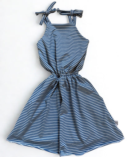Streepjes jurk met strik blauw | By Isèle