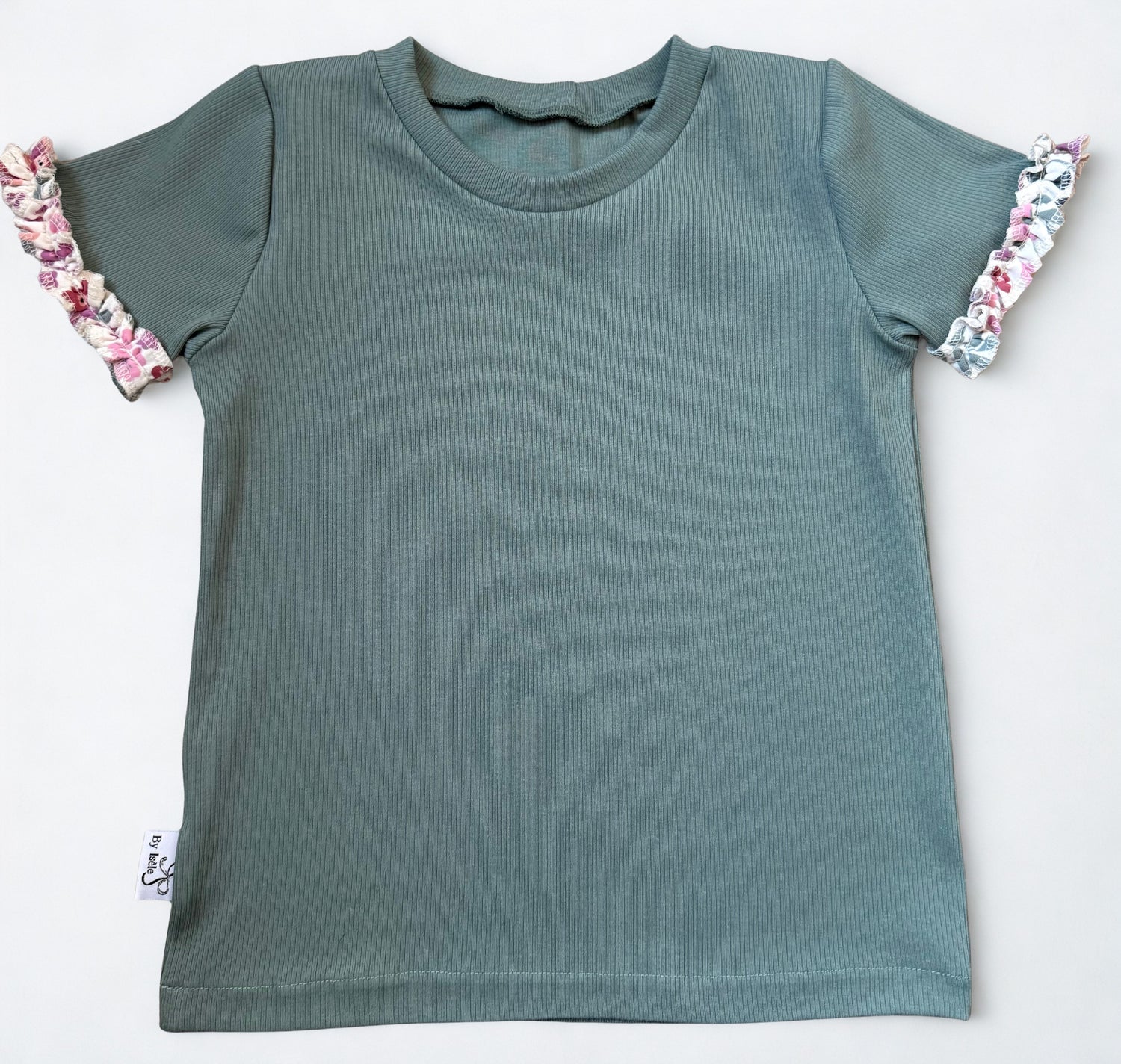 Handgemaakt meisjes shirt Fleur | Oud groen