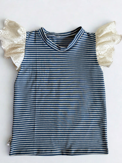 Streep shirt met ruffles blauw