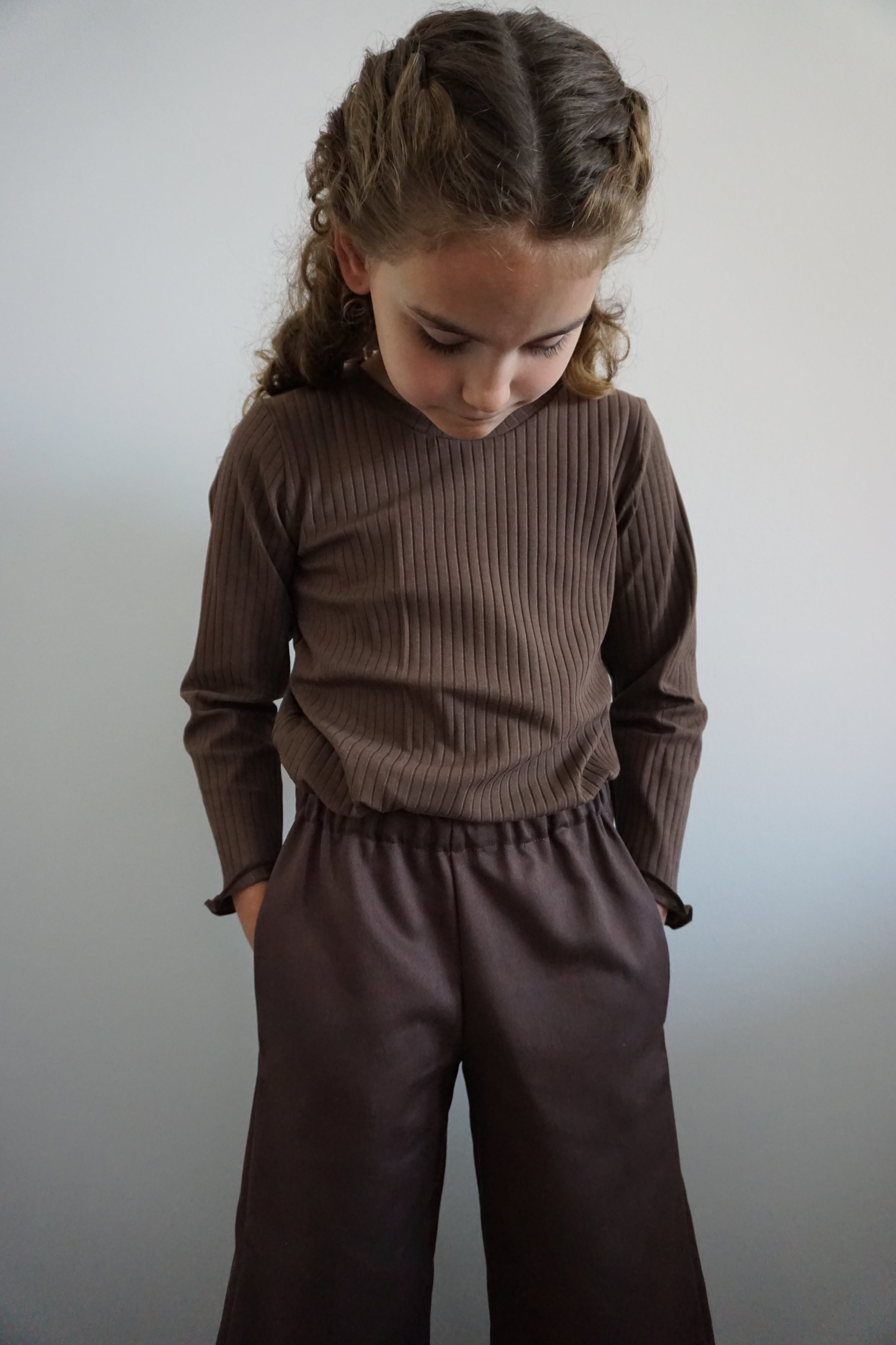 Bruine twill wide leg broek meisjes