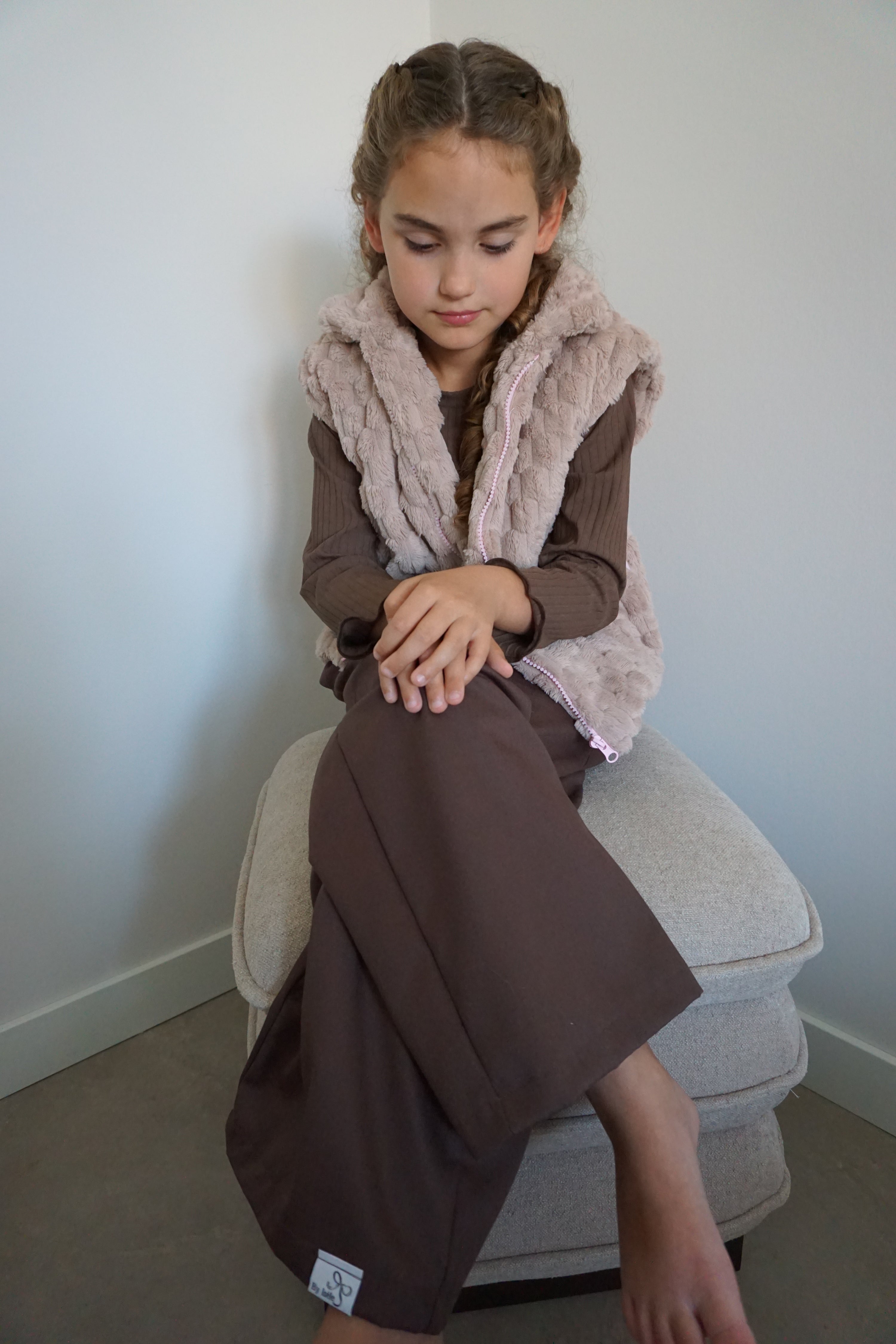 Bruine twill wide leg broek meisjes