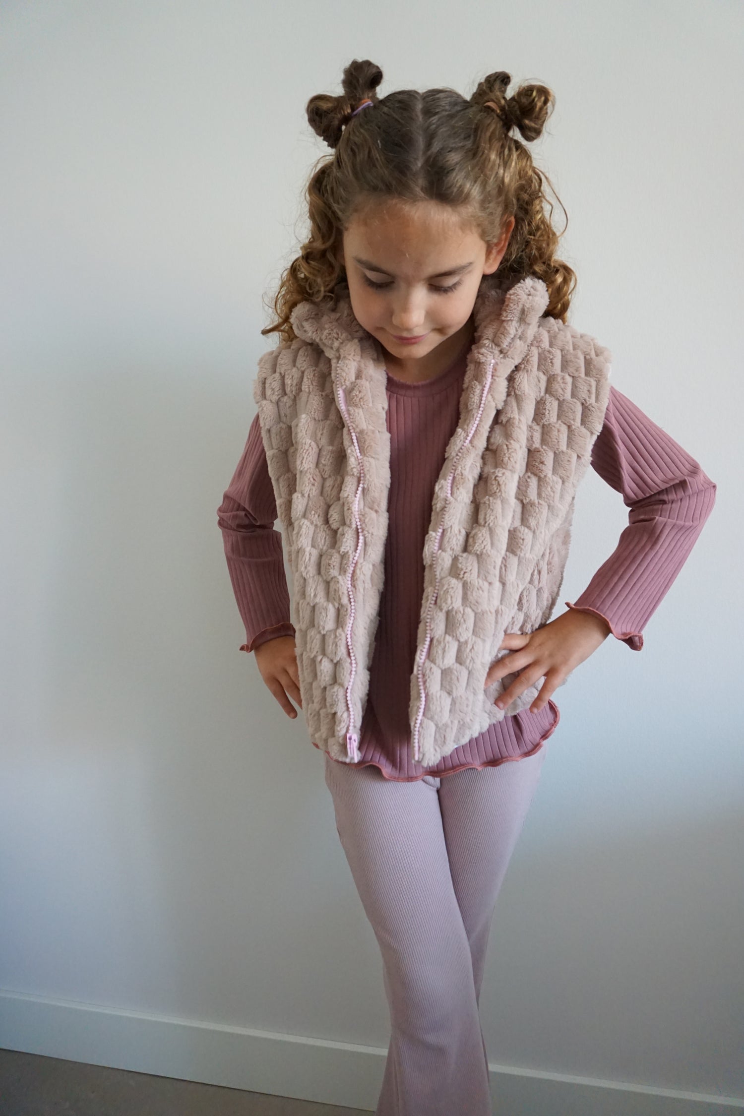 Roze faux fur bodywarmer meisjes met rits