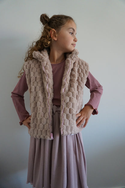 Roze rib rokje meisjes met rolzoom