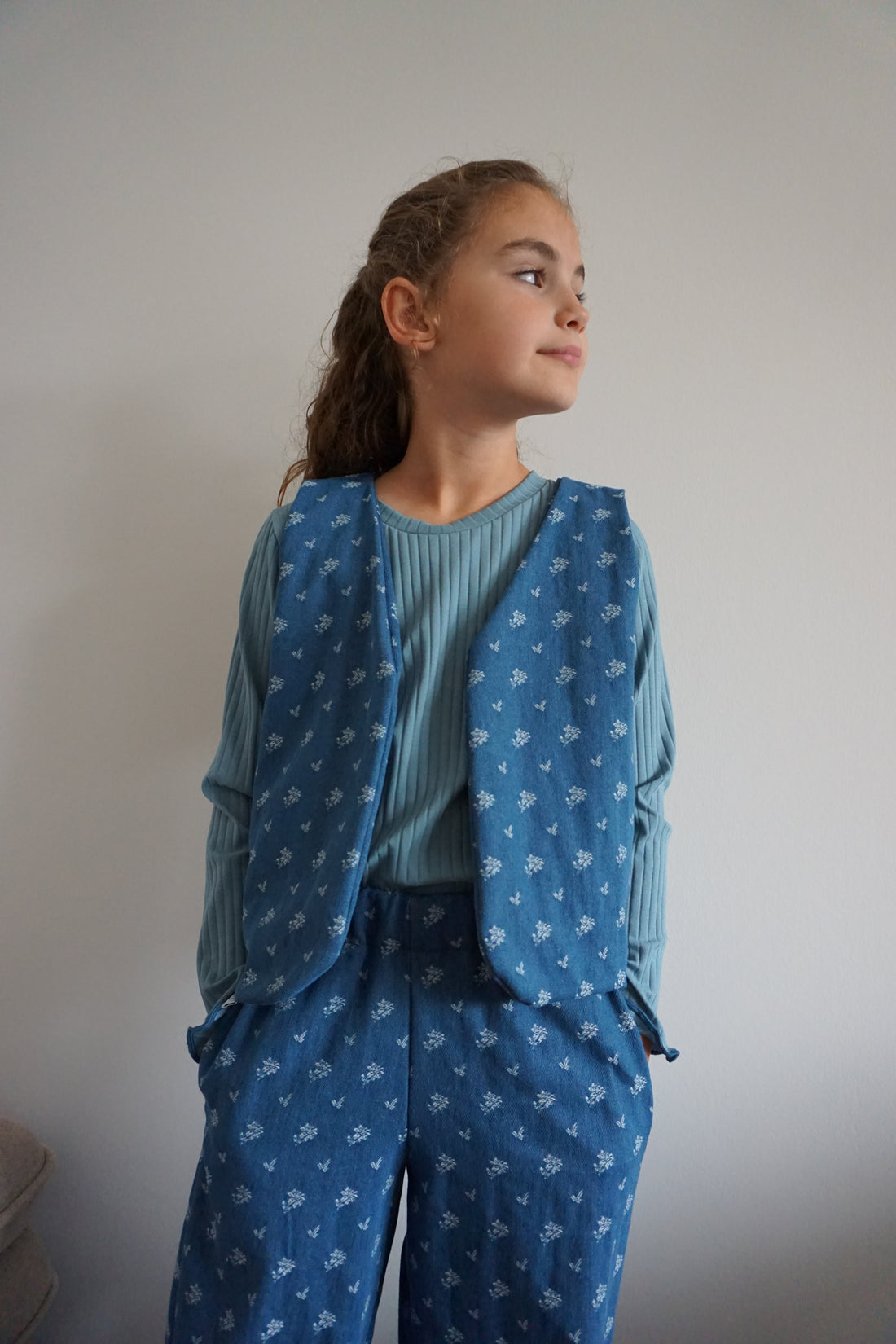 Denim bloemen gilet meisjes