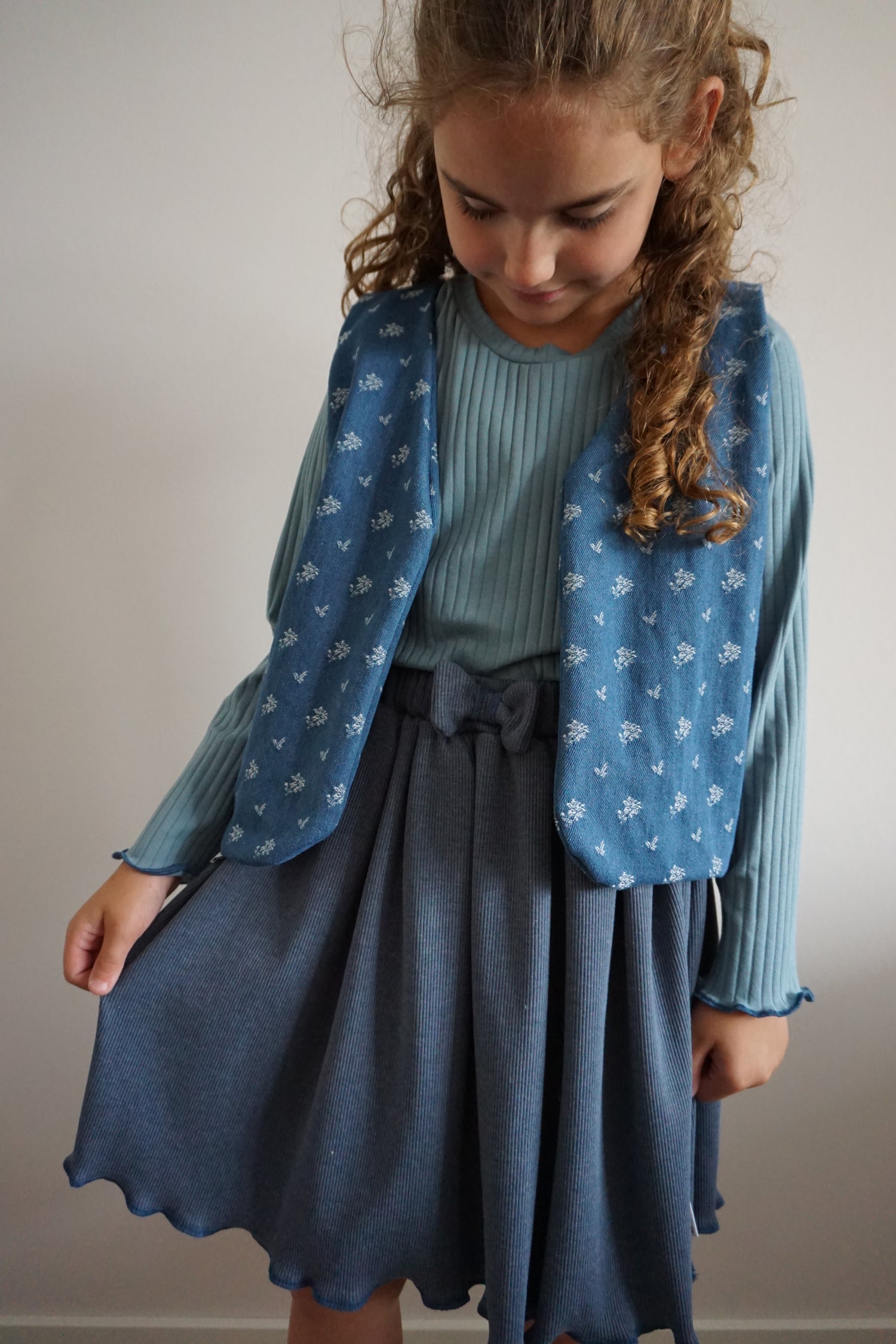 Denim bloemen gilet meisjes