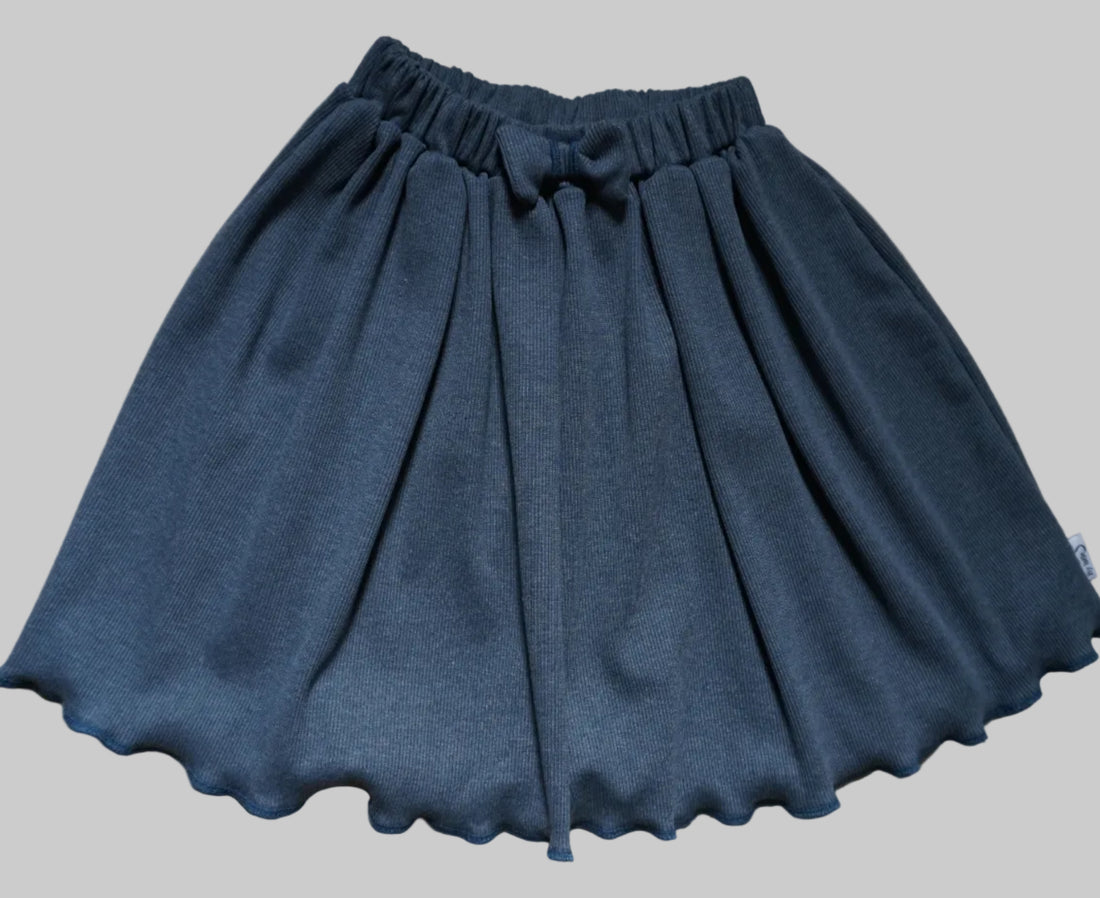 Blauw rib rokje meisjes met rolzoom