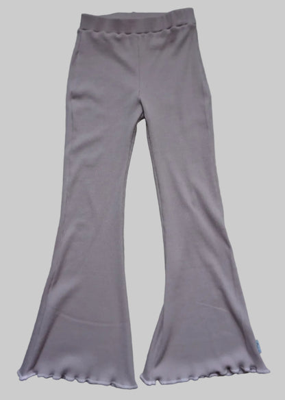Roze rib flared broek meisjes met rolzoom