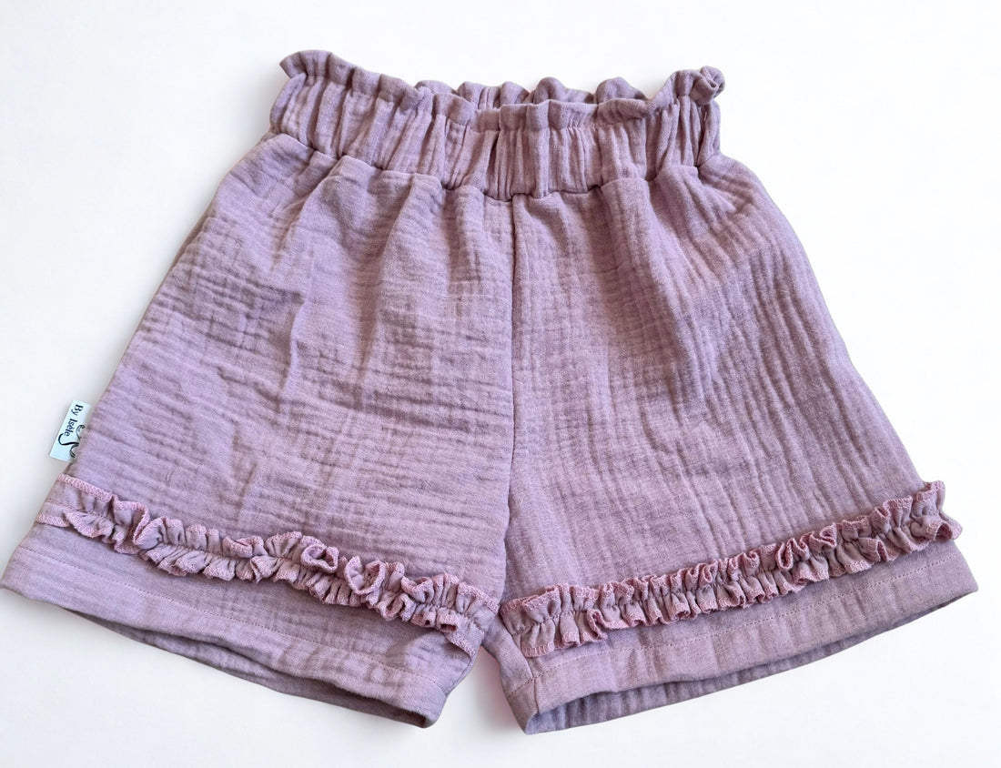 mousseline broekje roze met ruffles
