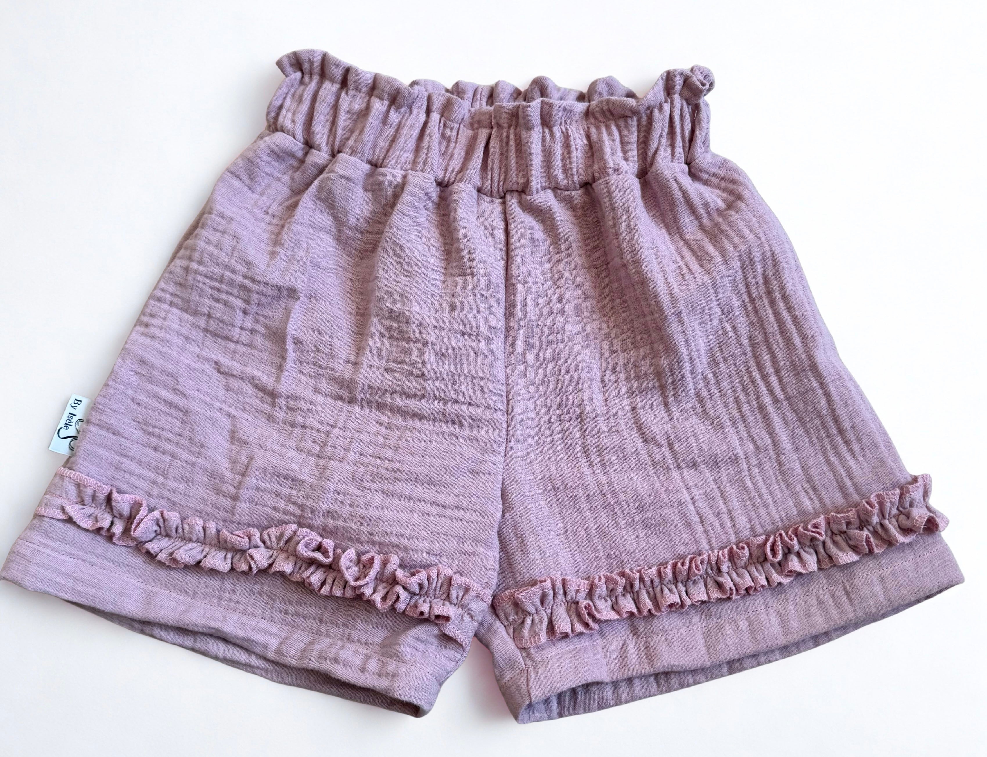 mousseline broekje roze met ruffles