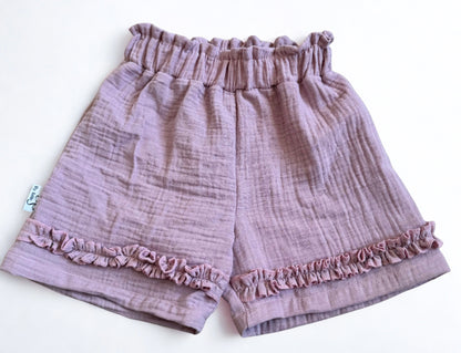 mousseline broekje roze met ruffles