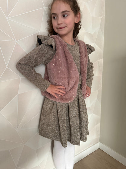 Handgemaakt roze gilet met goud glitter